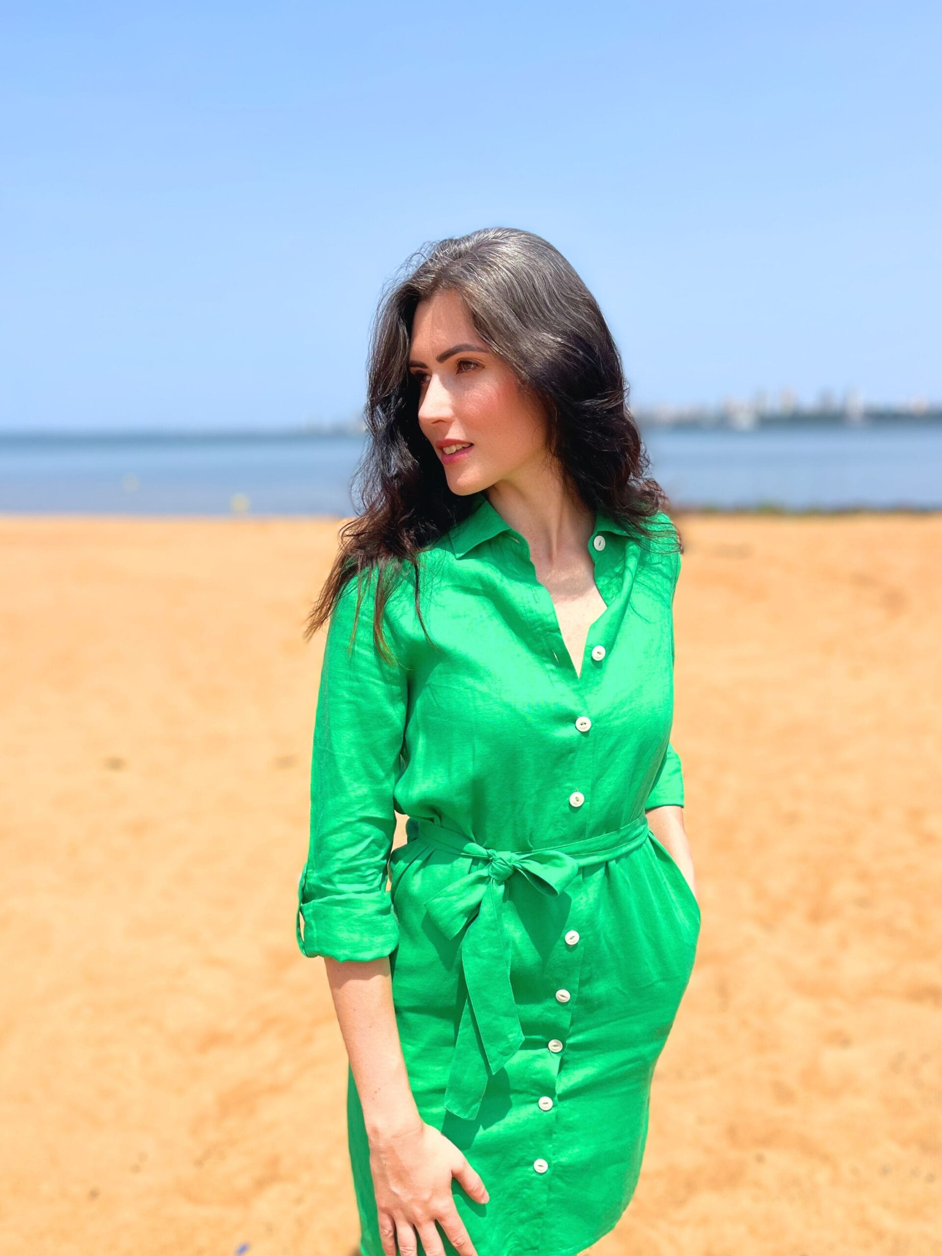 Linen Button Down Dress with Pockets