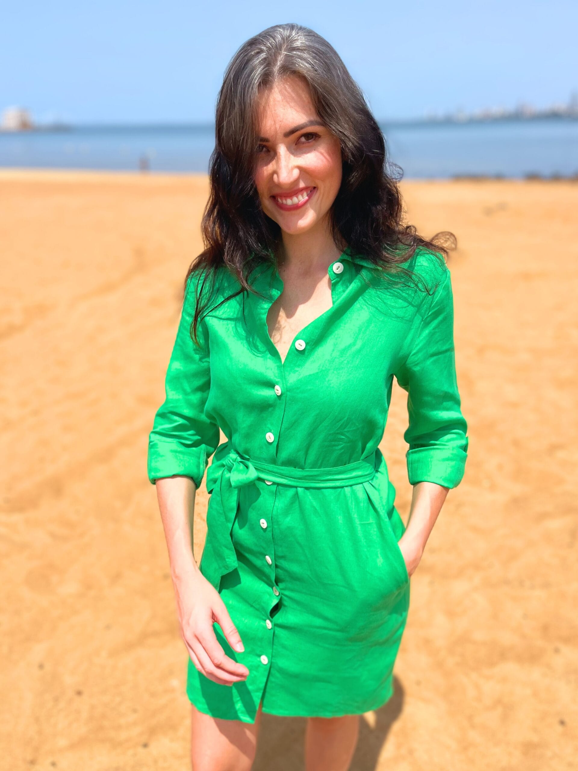 Linen Button Down Dress with Pockets