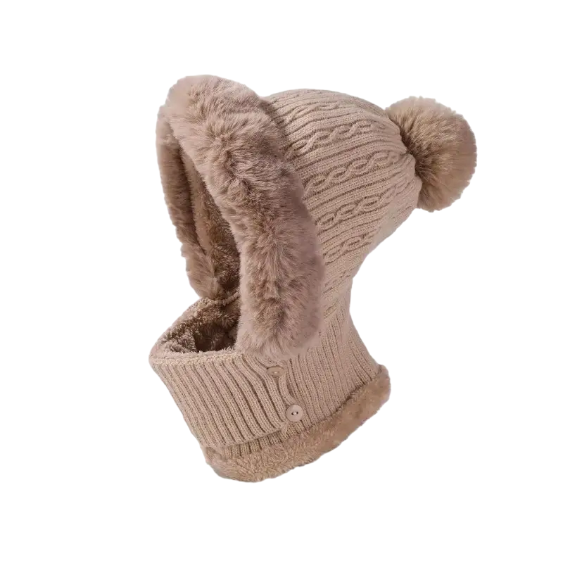 NNETM Anime-Inspired Winter Ear Protection Beanie Hat Scarf Combo - Khaki-0