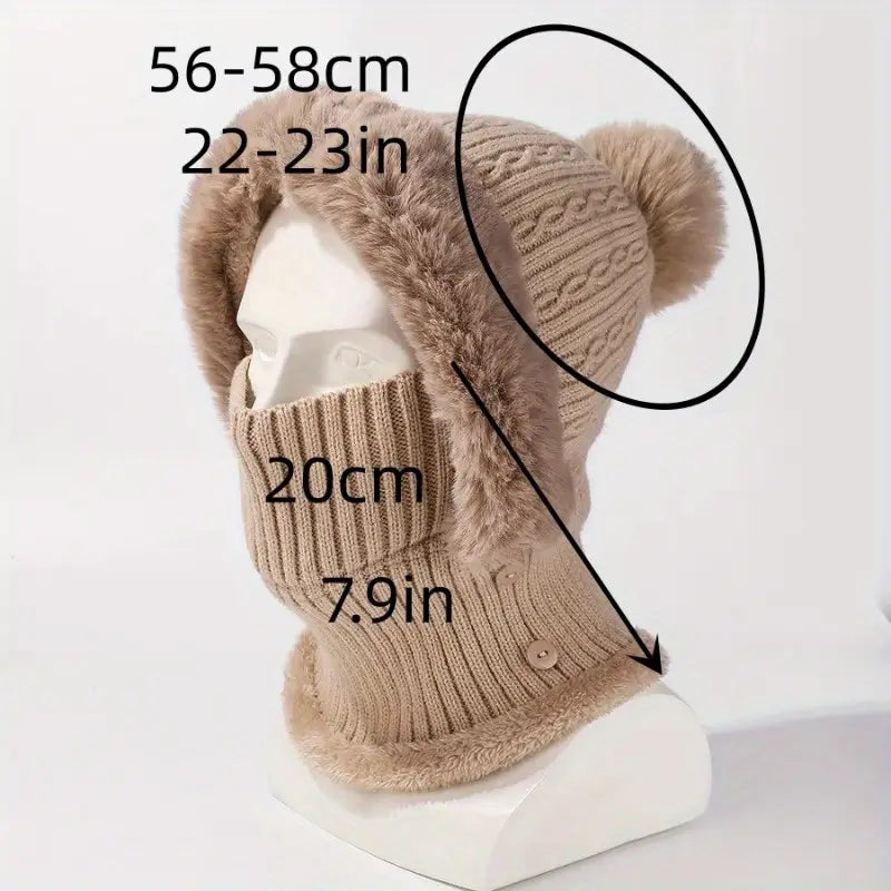 NNETM Anime-Inspired Winter Ear Protection Beanie Hat Scarf Combo - Khaki-2