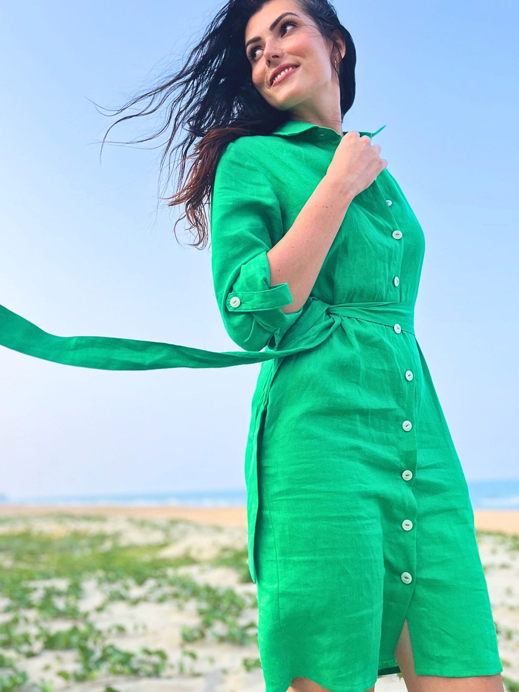 Linen Button Down Dress with Pockets