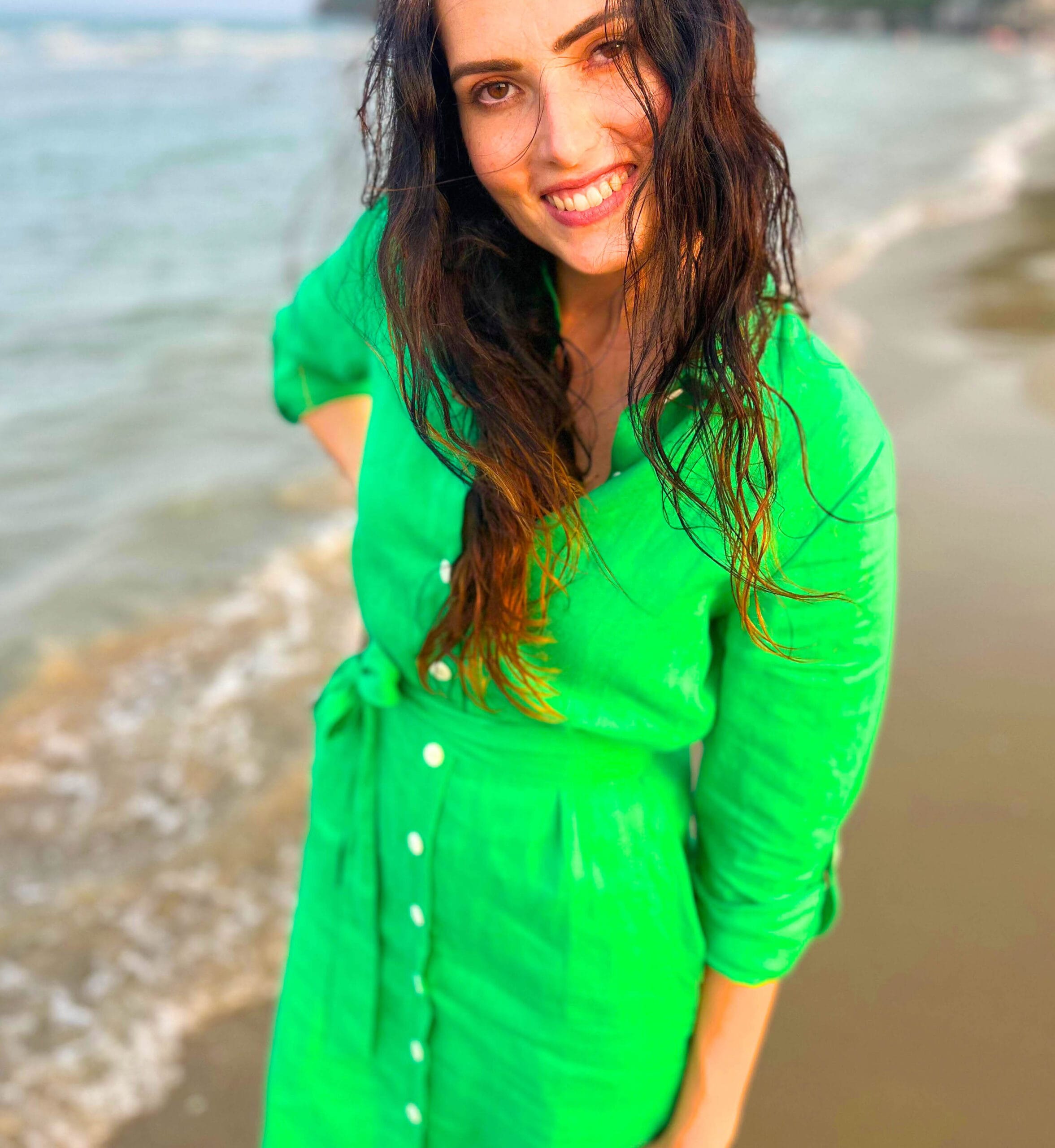 Linen Button Down Dress with Pockets