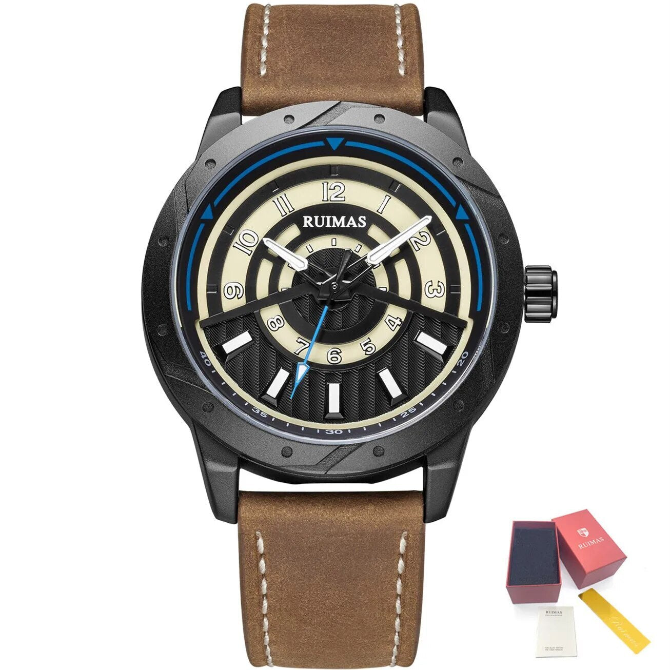 RUIMAS Men Wristwatch Luxury Leather Sports Military Wrist Watches Waterproof Large Dial Casual Quartz Clock Relogio Masculino 594