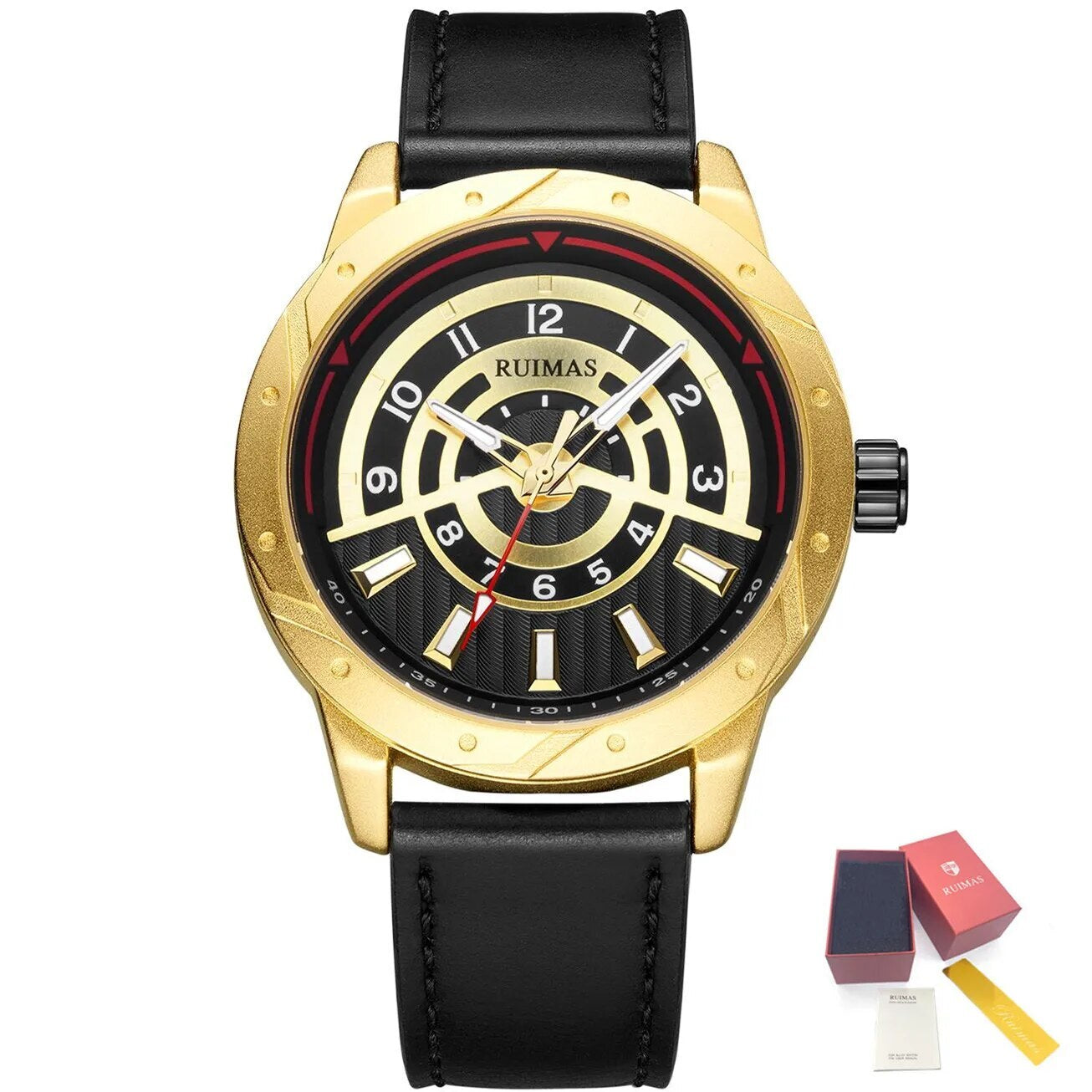 RUIMAS Men Wristwatch Luxury Leather Sports Military Wrist Watches Waterproof Large Dial Casual Quartz Clock Relogio Masculino 594