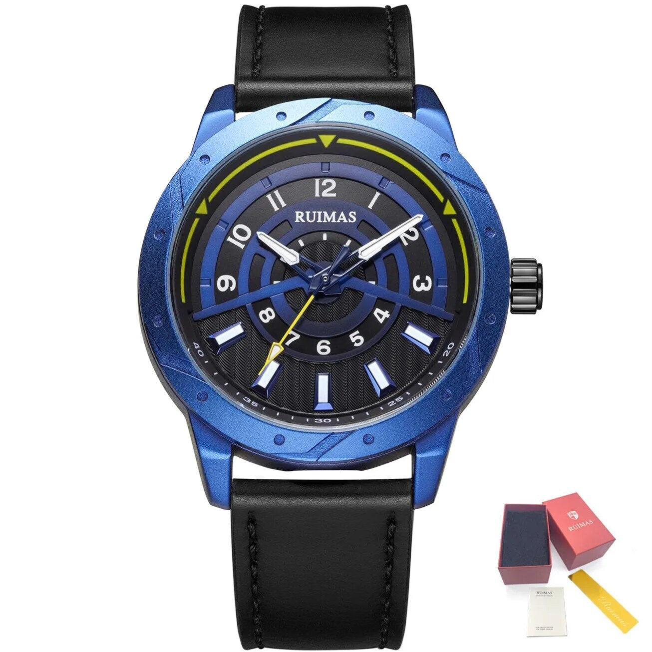 RUIMAS Men Wristwatch Luxury Leather Sports Military Wrist Watches Waterproof Large Dial Casual Quartz Clock Relogio Masculino 594