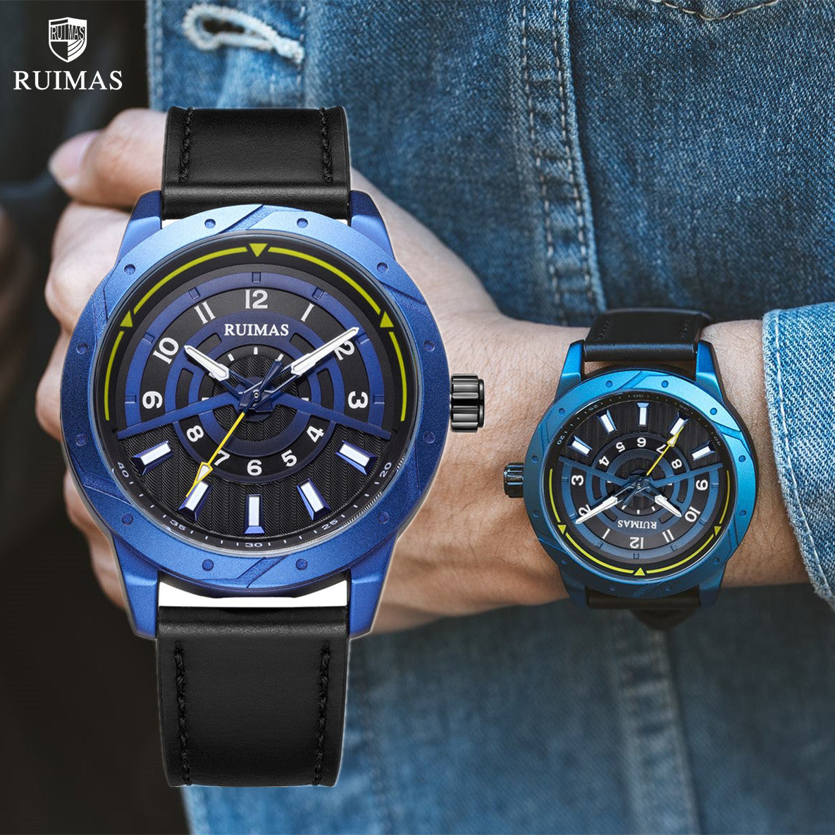 RUIMAS Men Wristwatch Luxury Leather Sports Military Wrist Watches Waterproof Large Dial Casual Quartz Clock Relogio Masculino 594