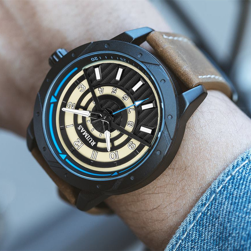 RUIMAS Men Wristwatch Luxury Leather Sports Military Wrist Watches Waterproof Large Dial Casual Quartz Clock Relogio Masculino 594