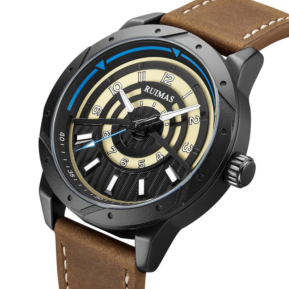 RUIMAS Men Wristwatch Luxury Leather Sports Military Wrist Watches Waterproof Large Dial Casual Quartz Clock Relogio Masculino 594