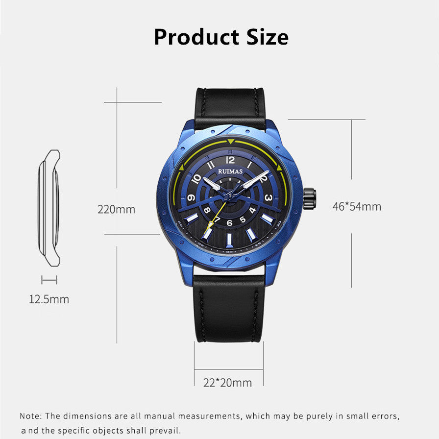 RUIMAS Men Wristwatch Luxury Leather Sports Military Wrist Watches Waterproof Large Dial Casual Quartz Clock Relogio Masculino 594
