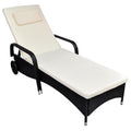 NNEVL Sun Lounger with Cushion & Wheels Poly Rattan Black
