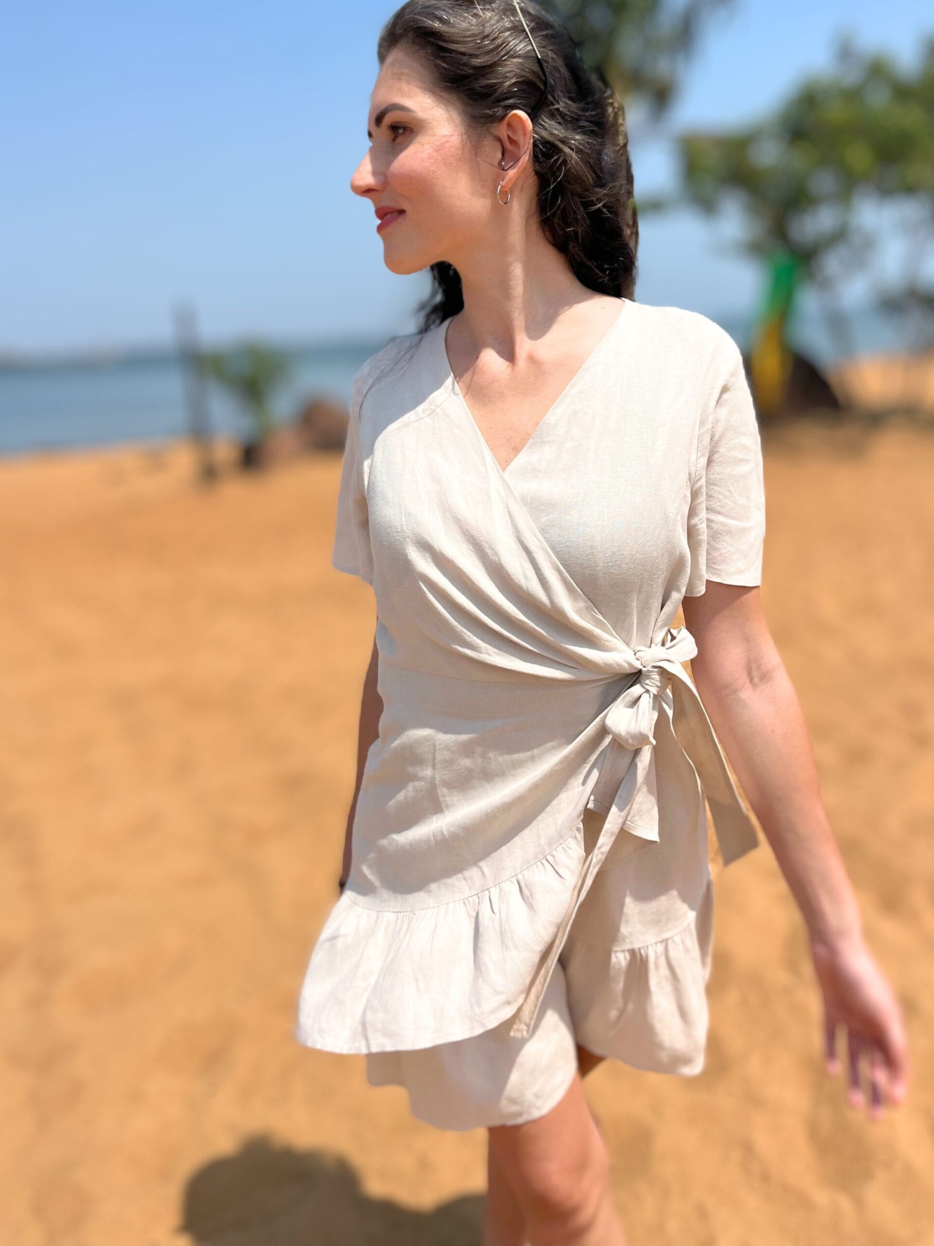Short Sleeve Summer Linen Wrap Dress