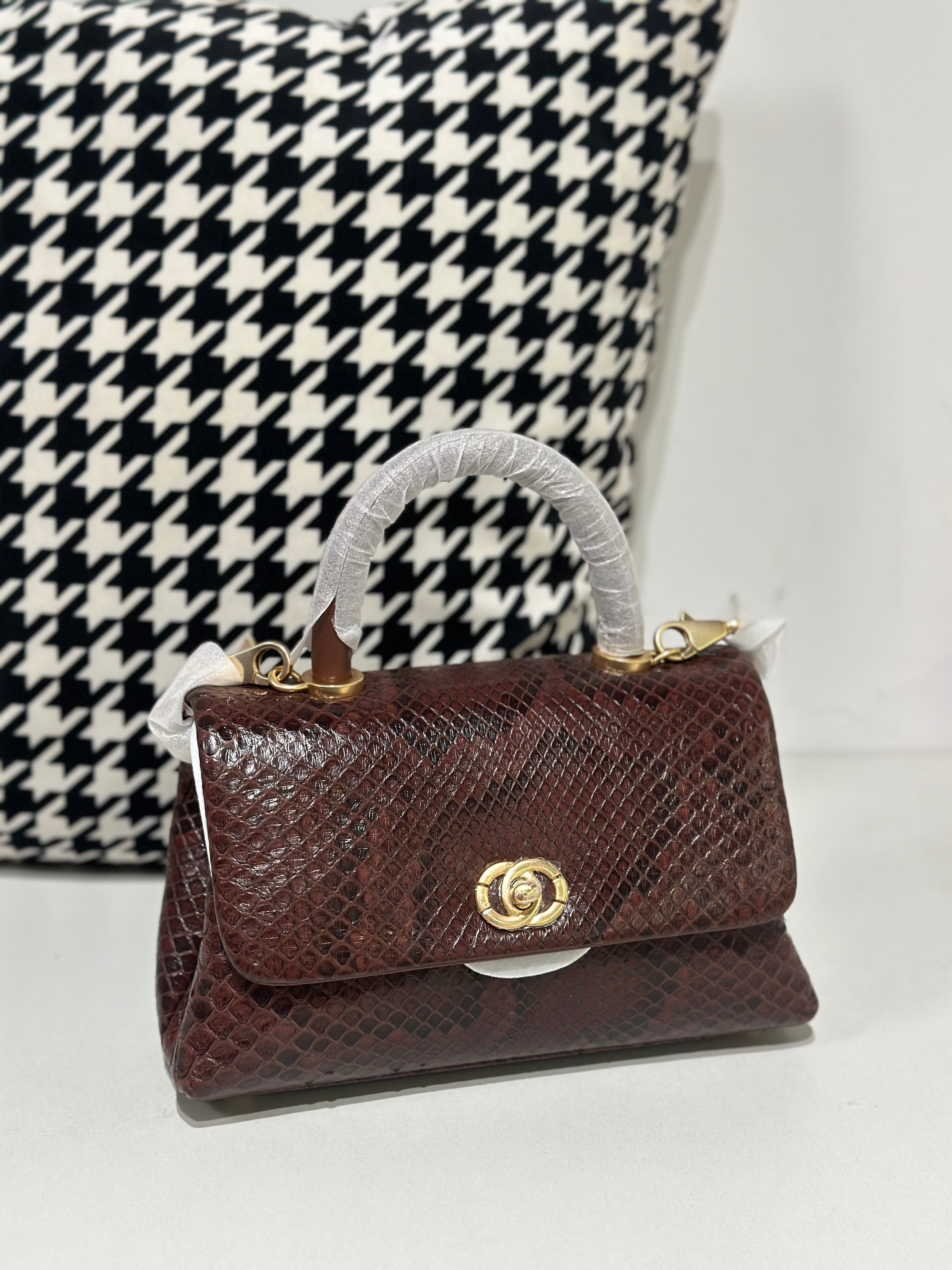 Genuine Python Skin Leather Top Handle Cross Body Bags