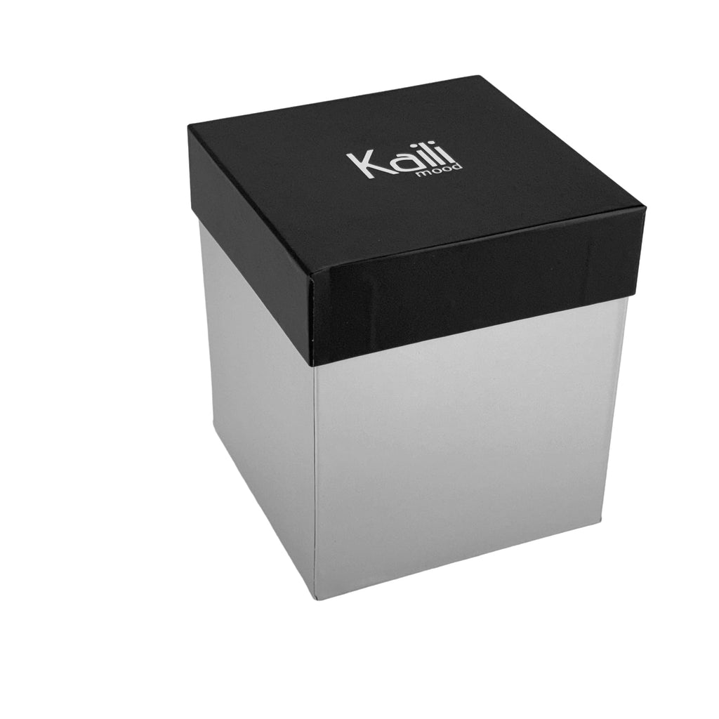 K0032DB | Desk Pen Holder made of genuine leather, full grain, dollar grain. Blue color with Yellow edges. Size: 8.5 x 8.5 x 12 cm. Packaging: gift box bottom/cover-3