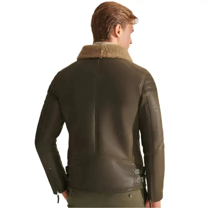 Men's Green RAF Shearling Sheepskin Aviator Jacket-1