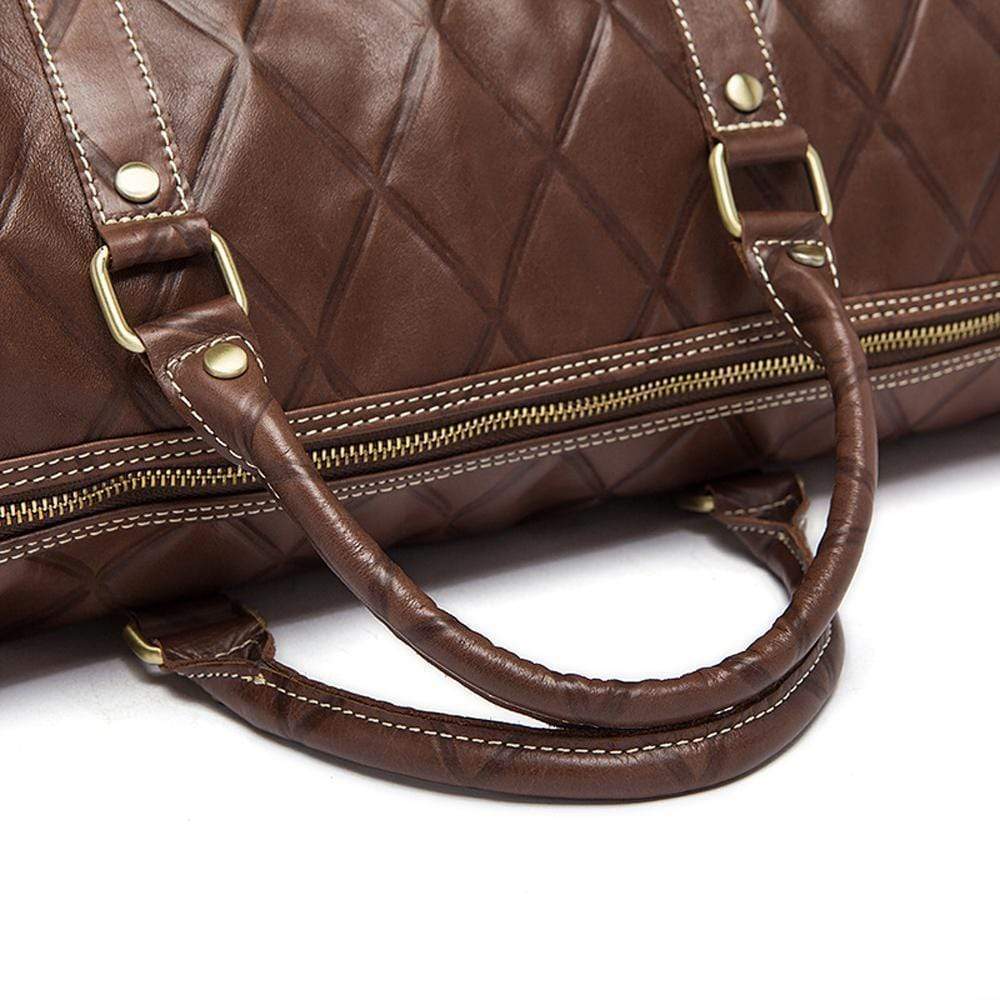 Rossie Viren  Men's Quilted Large Capacity  Leather Duffel Carryall Travel  Bag
