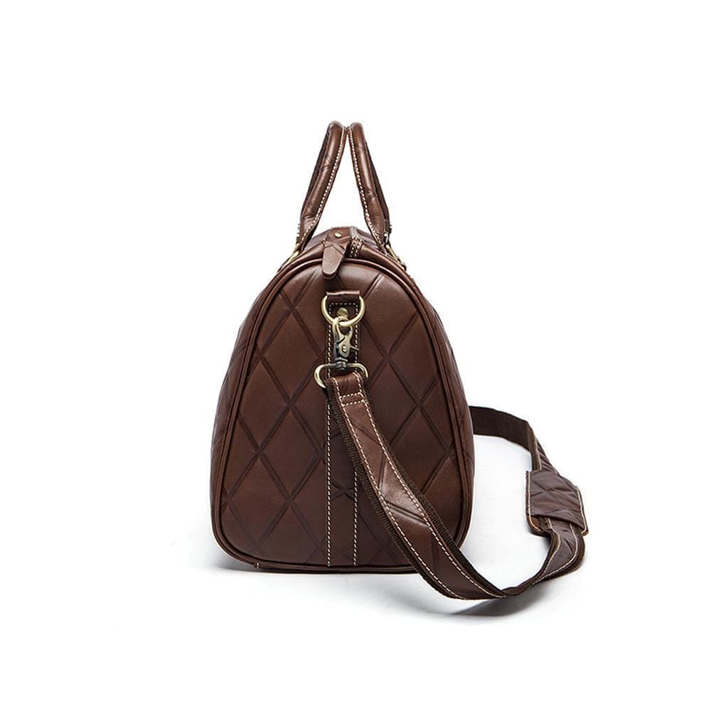 Rossie Viren  Men's Quilted Large Capacity  Leather Duffel Carryall Travel  Bag