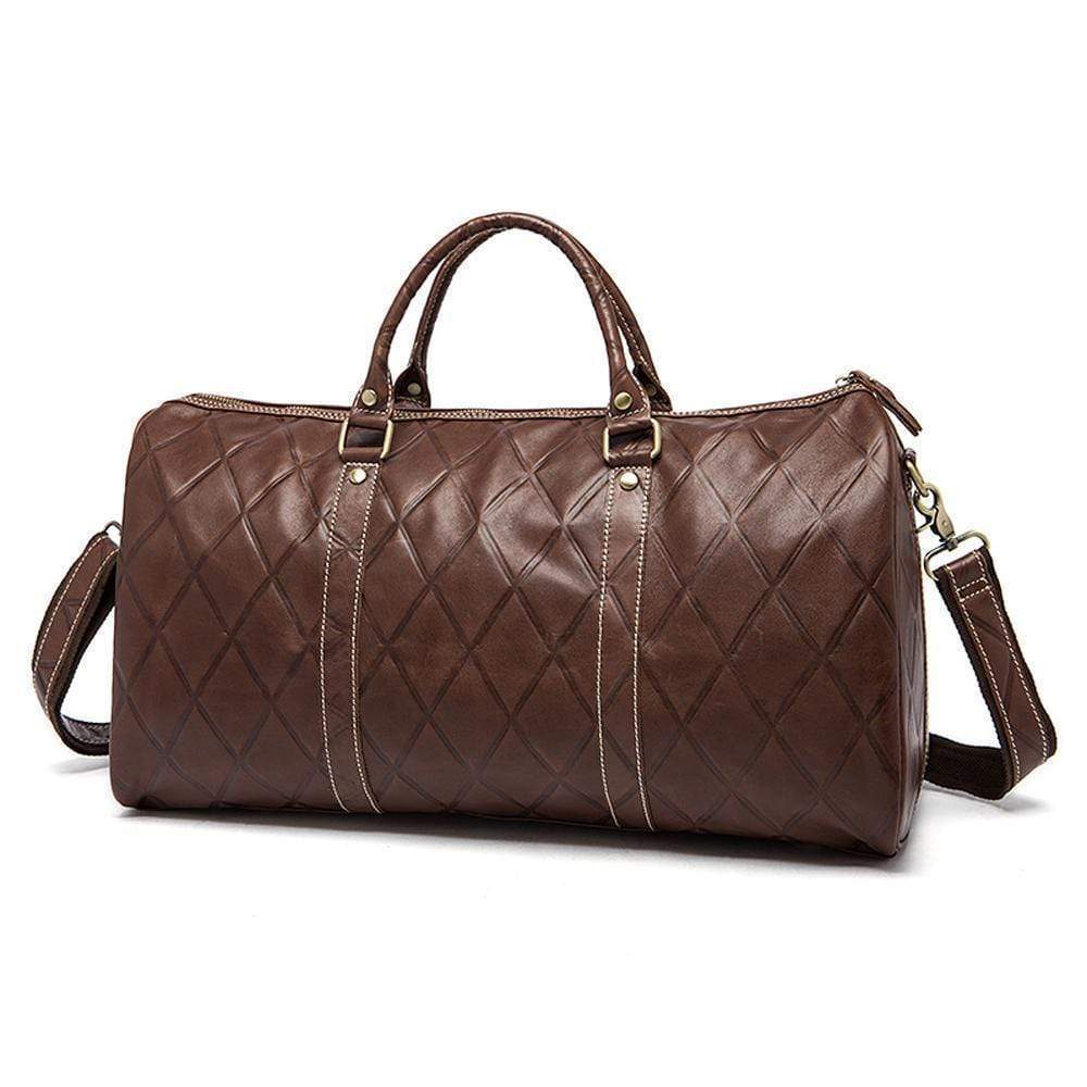 Rossie Viren  Men's Quilted Large Capacity  Leather Duffel Carryall Travel  Bag
